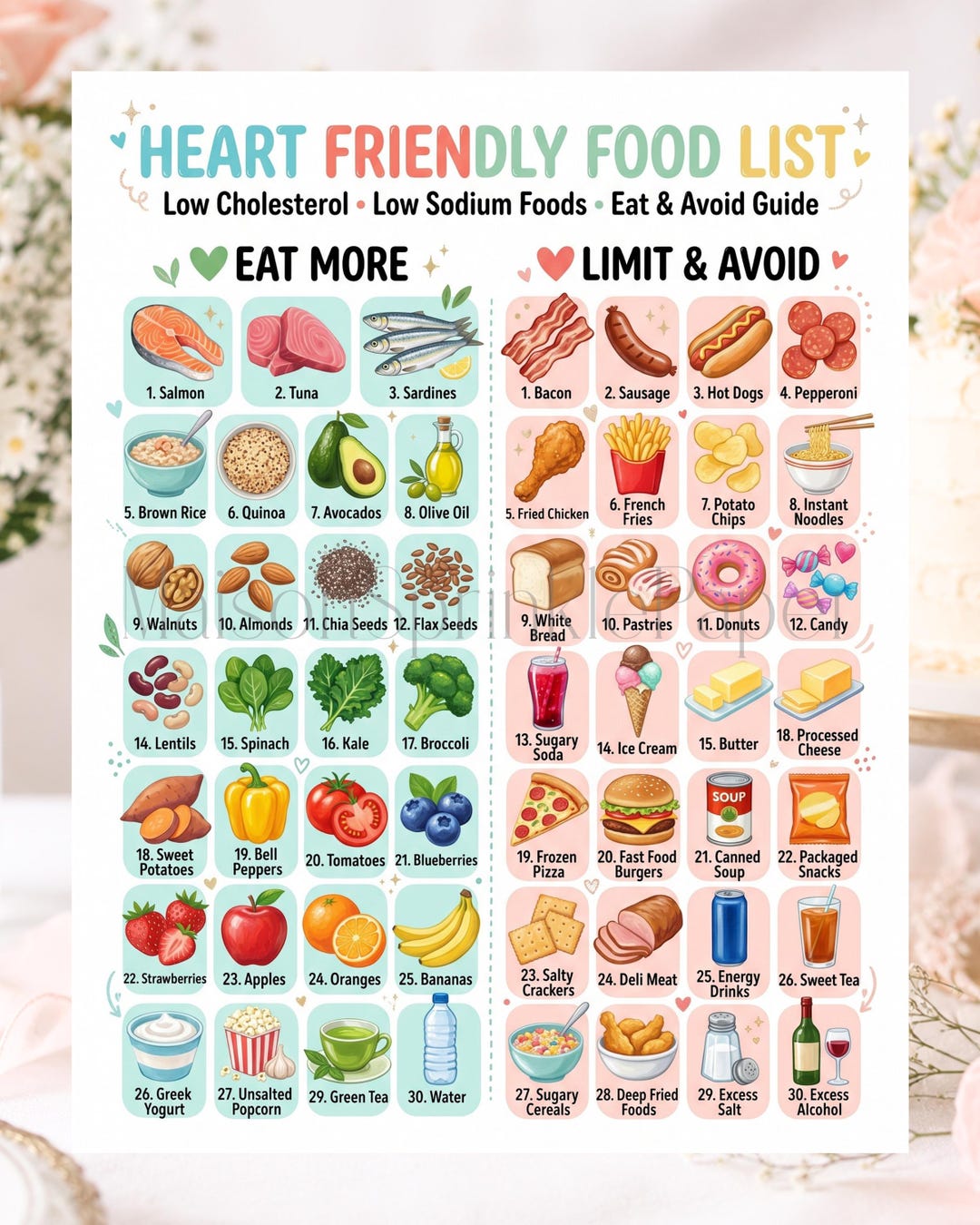 Heart Healthy Food List Printable PDF, Heart Friendly Foods Chart ...