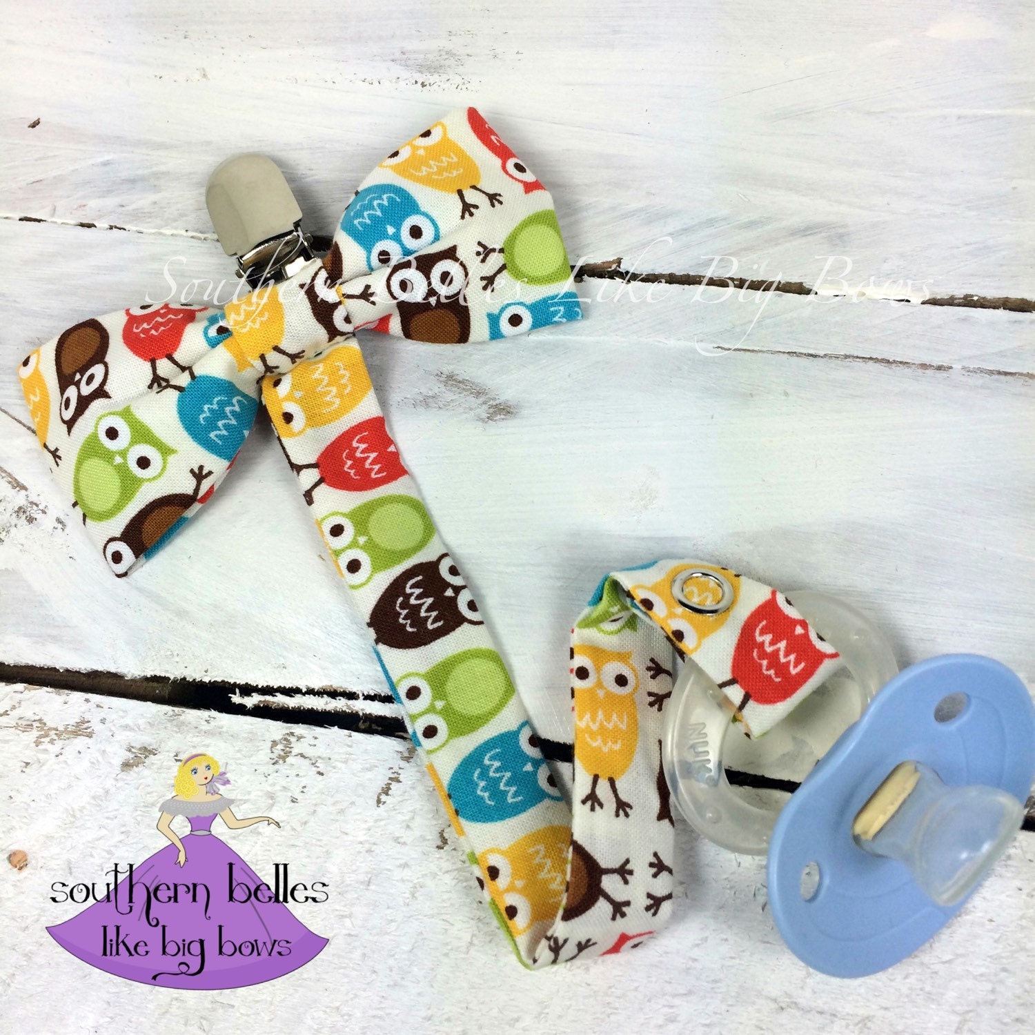 Owl Bow Tie Pacifier Clip for Baby Boy New Baby Gift Gift