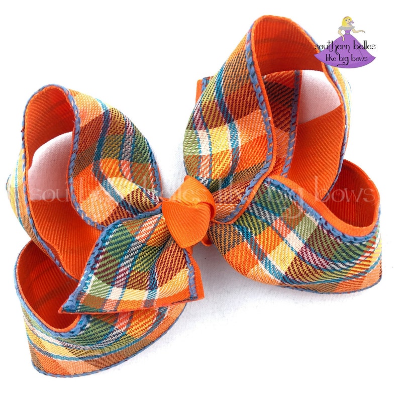 Big Boutique Bow for Fall with Plaid Check Check Fall Hair Bow Fall Plaid Hair Bow