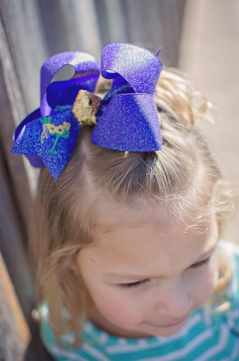 Personalized Mardi Gras Bow with Embroidered Monogram Purple Mardi Gras Boutique Bow Mardi Gras Hair Bow Mardi Gras Baby Shower Gift