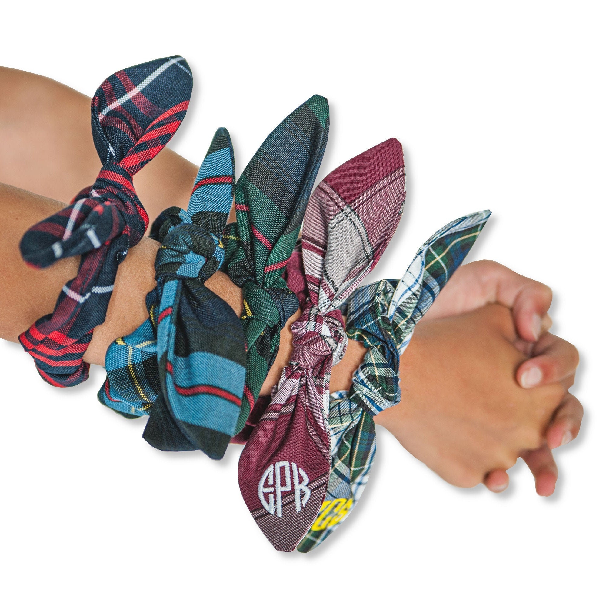 School Uniform Plaid Bow Scrunchies, Personalized Tartan Plaid Scrunc…