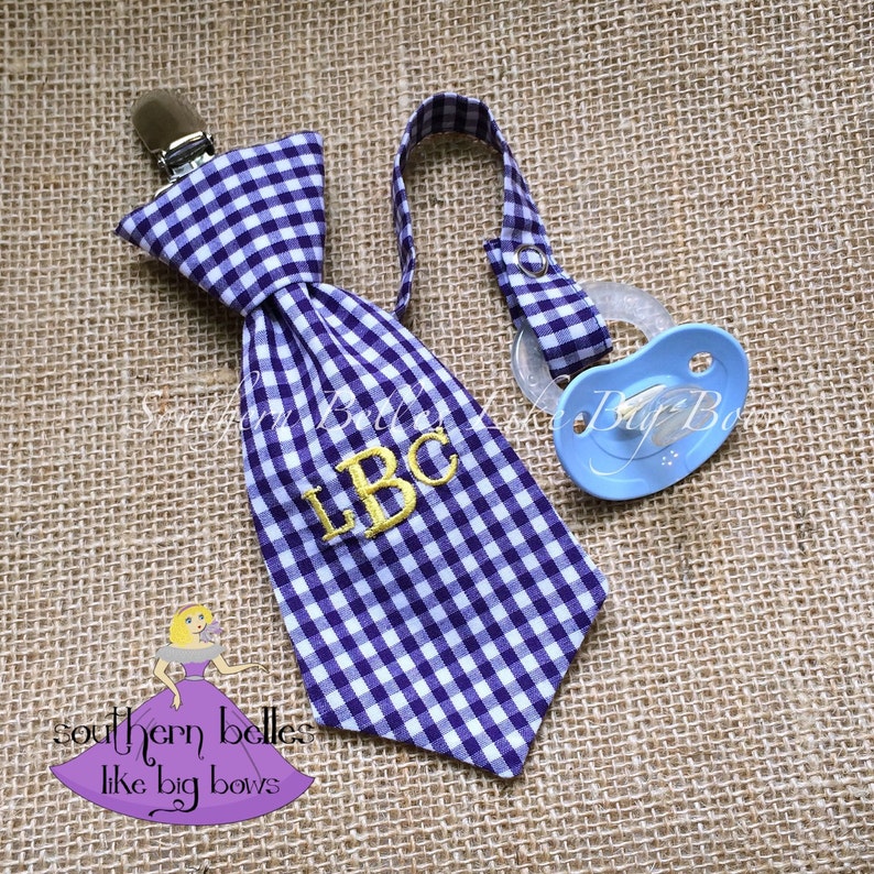 Personalized Pacifier Clip for Boy in Gingham Checks Etsy
