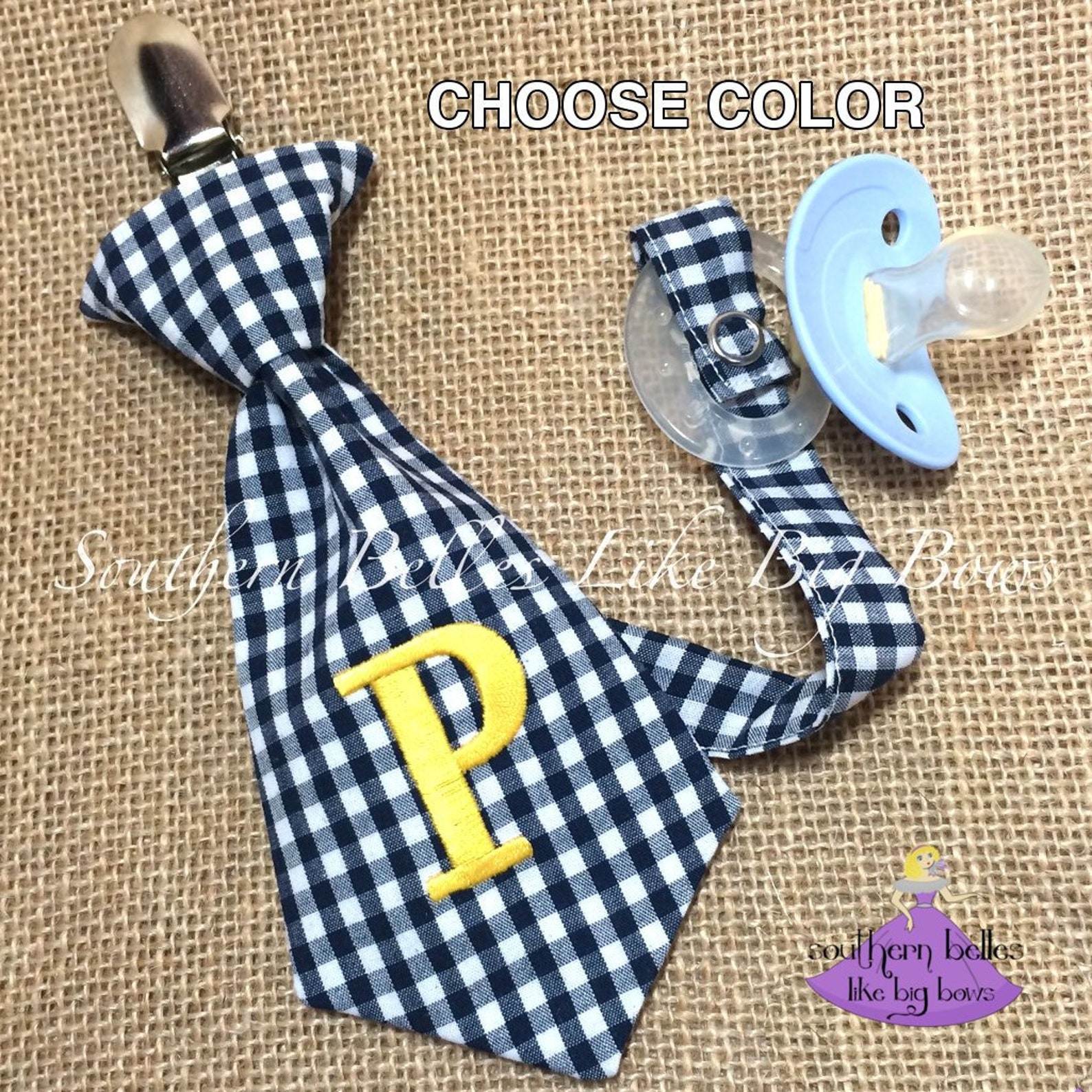 Personalized Pacifier Clip for Boy in Gingham Checks Etsy