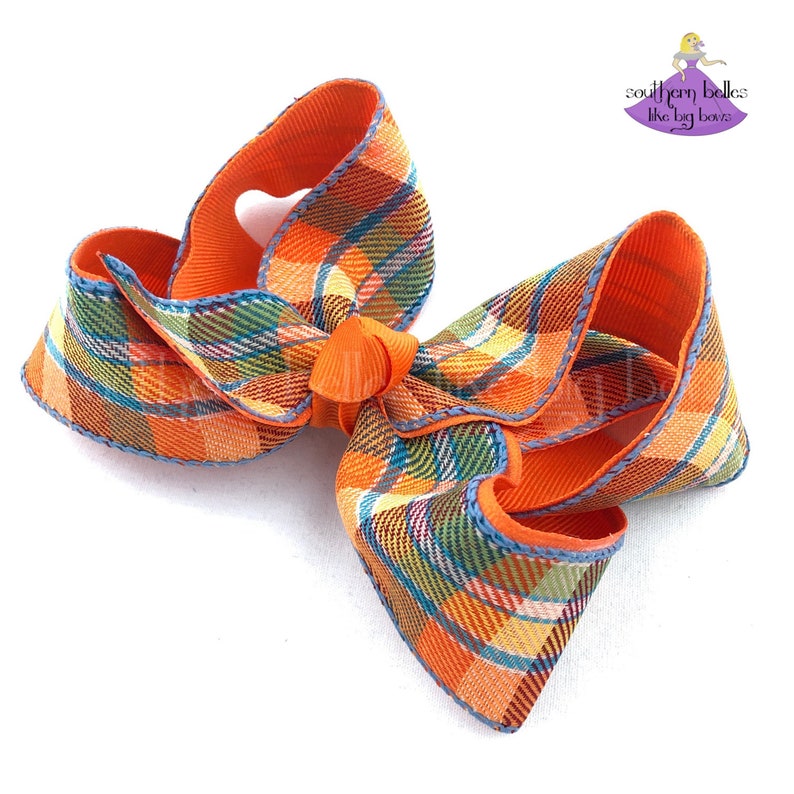 Big Boutique Bow for Fall with Plaid Check Check Fall Hair Bow Fall Plaid Hair Bow
