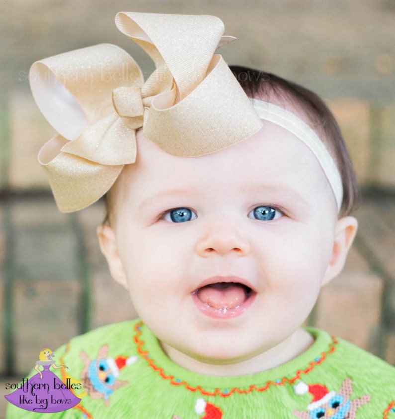 Gold Glitter Baby Bow Headband Gold Hair Bow Gift for Baby Etsy