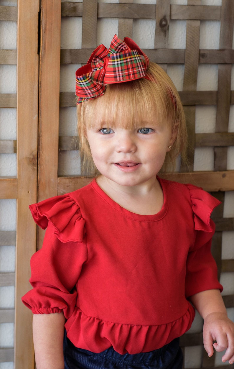 Christmas Plaid Bow for Baby Girls on Headband Baby Girl Christmas Headband with Plaid Ribbon Bow Red Plaid Christmas Baby Bow Headband