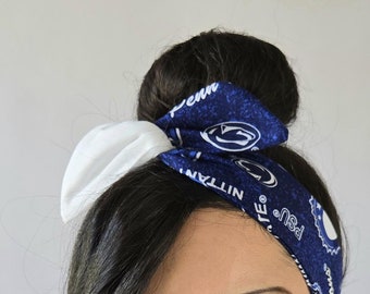 Penn State adjustable wire bow, Nittany Lions Wire Dolly Bow Headband | Game Day Spirit Hair Accessory
