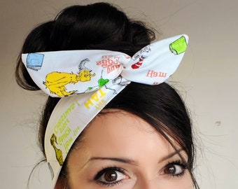 Dr. Suess bow, Cat in the hat, Green eggs and ham headband, hair bow, Dolly bow Headband, hair bow head band A1