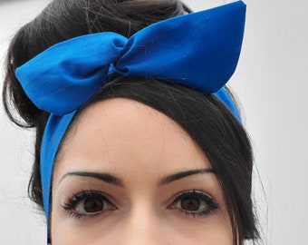 Cobalt Blue bow headband, Blue pin-up, Blue dolly bow, Blue bow