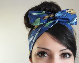 Shark bow, sea shark Dolly bow Headband, hair bow head band A1