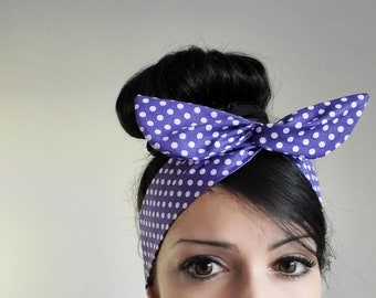 Purple polka dot bow, dolly bow, purple polka dot dolly bow headband- Dollybow Head Band A1