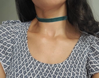 Blue necklace, Teal velvet Choker, Blue Choker