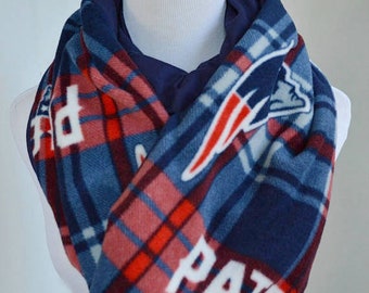 New England Patriots Plaid Infinity Scarf | Fleece & Jersey Knit Winter Scarf | Handmade NFL Game Day Scarf | Cozy Football Fan Gift
