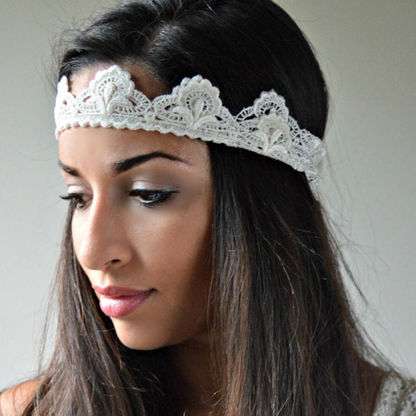 Ivory Crown Lace headband, Hippie Head bands
