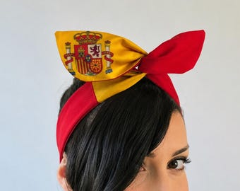 Spain World Cup Dolly Bow Headband, Soccer Wired Adjustable Game day World Cup Headband Accessory