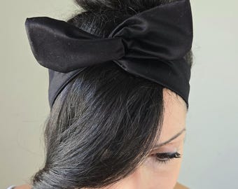 Black headband Pin-up bow, Rockabilly bow, dolly bow wired head bands