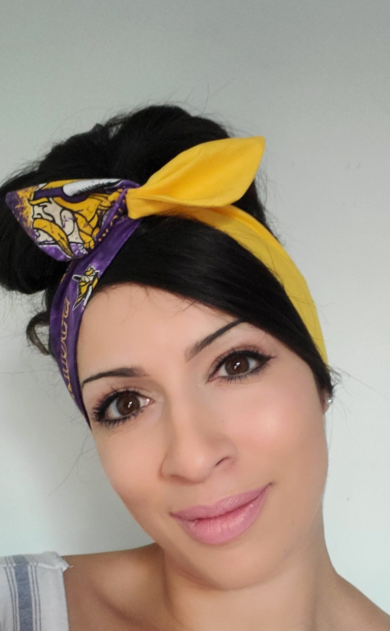 Minnesota Vikings Pin up bow, Vikings head band, Dolly bow, hair bow head band, hair bow image 1