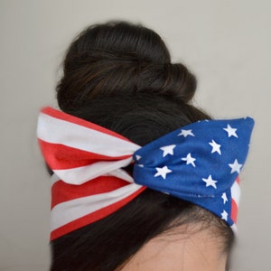 Memorial Day dolly bow, American flag head bands, American headband, flag Dolly bow, america, American Flag head band, hair bow image 3