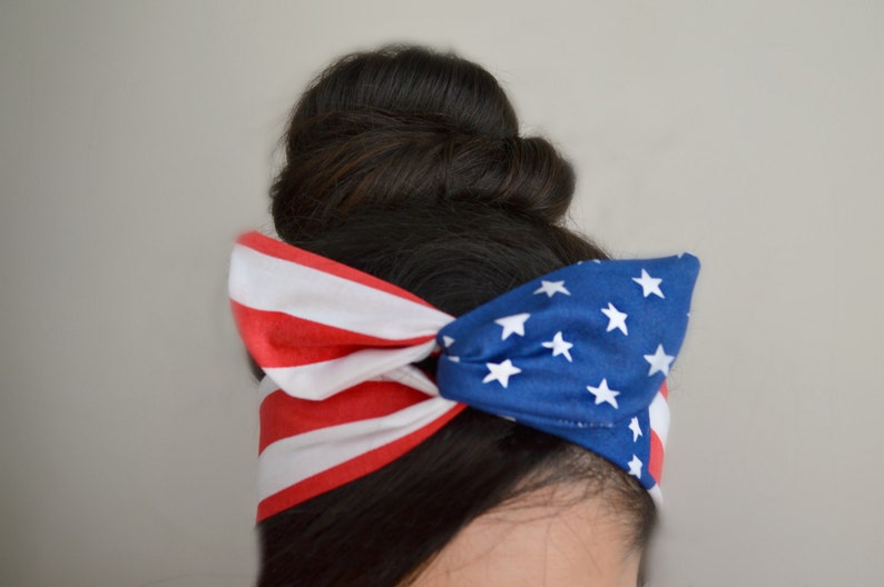 Memorial Day dolly bow, American flag head bands, American headband, flag Dolly bow, america, American Flag head band, hair bow image 3