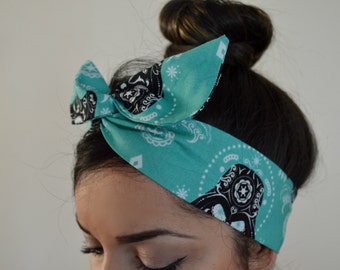Star wars headband, Aqua blue, Mint hair bow, Dolly bow Headband, hair bow head band