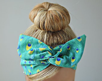 Peacock Dolly bow, hair bow head band, hair bow