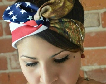 American headband, Real tree, American bow, Hunter headband, Realtree Camo American Dolly bow,Patriotic Flag head band, hair bowA1