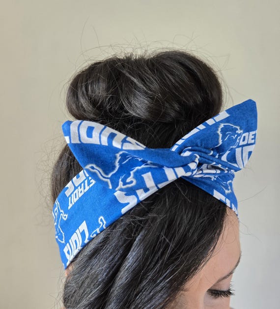 Detroit Lions Dolly Bow Headband – Wired NFL Game Day Hair Accessory, Handmade Cotton Football Fan Headband