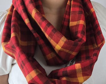 Red Plaid Scarf, Red Tartan Plaid scarf, Winter Plaid Scarf, warm scarf