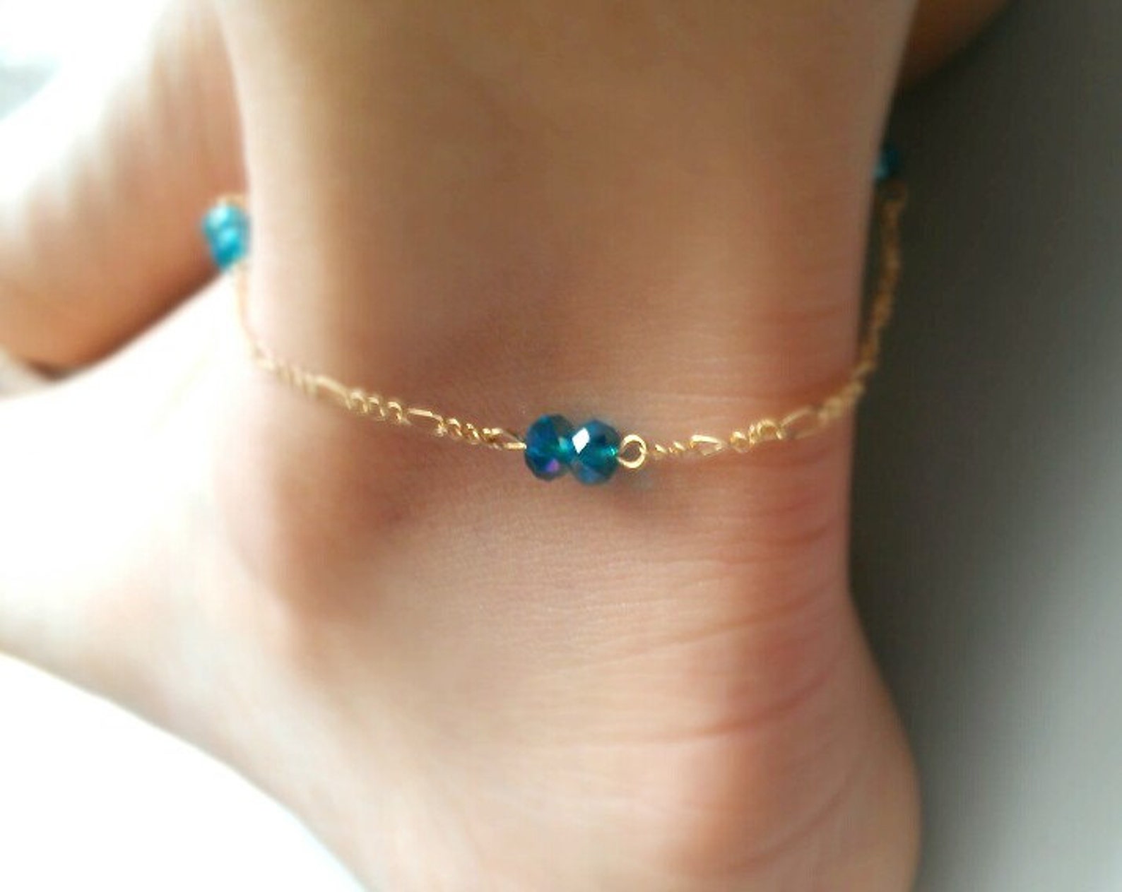 Gold Anklet with Blue crystals ankle bracelet fashion jewelry Etsy