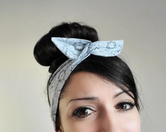 Gray Paisley dolly bow,  headband , gray bandana,  Chic Head wrap, A1