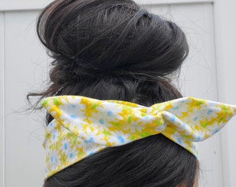 Yellow Floral pin-up bow, Dolly bow Headband, hair bow head band A1