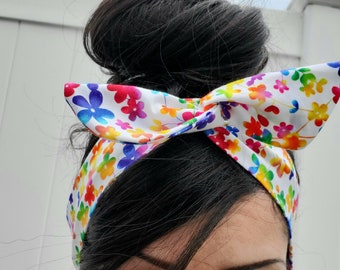 Colorful Floral pin-up bow, Dolly bow Headband, hair bow head band A1