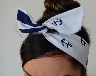 Arc de bande d&#39;ancre, arc nautique, bandeau bleu d&#39;arc de Dolly d&#39;ancre, bandeau de noeud de cheveux A1