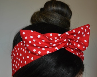 Red polka dot bow, dolly bow, Red polka dot dolly bow headband- Dollybow Head Band A1