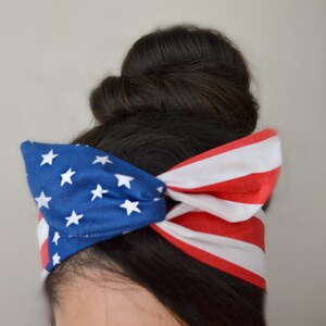 Memorial Day dolly bow, American flag head bands, American headband, flag Dolly bow, america, American Flag head band, hair bow image 2