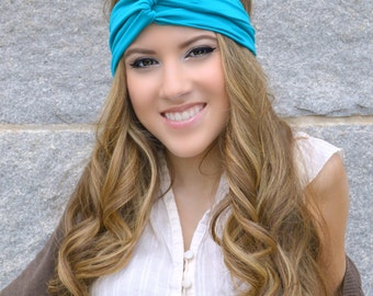 Blue Turban, soft nylon spandex knit head band