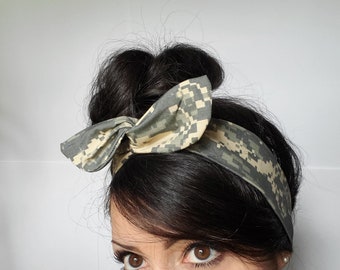 ACU Army bow, pin up bow, ACU Army pin up bow, Marine girlfriend, American headband, ACU American flag Camo Dolly bow