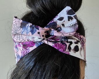 Pink Skulls Rockabilly bow, skull wire bow headband