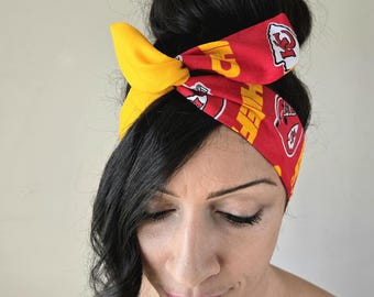 Kansas City Chiefs headband, wire Dolly bow, pin up bow, Kansas City Dolly bow, head bands, head band, hair bow