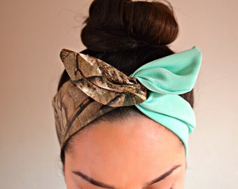 Realtree Mint pin-up bow, Mint head band, hair bow A1