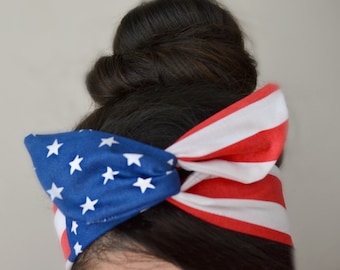4th of July Pin-up bow, American flag wire head bands, American headband, flag Dolly bow, america, American Flag head band, hair bow