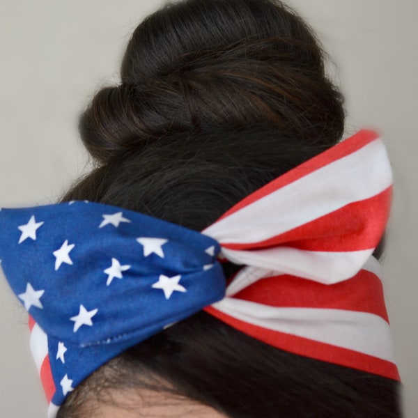 Memorial Day dolly bow, American flag head bands, American headband, flag Dolly bow, america, American Flag head band, hair bow
