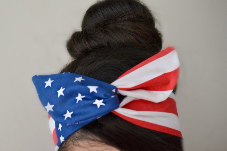 Memorial Day dolly bow, American flag head bands, American headband, flag Dolly bow, america, American Flag head band, hair bow image 1