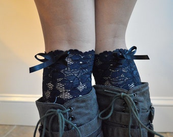 Peek a Bow Back Lace Socks Black floral boot cuff accessories