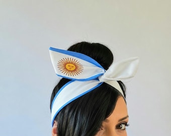 Argentina World Cup Dolly Bow Headband, Soccer Wired Adjustable Game day Headband Accessory