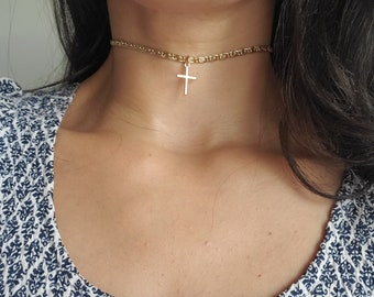 Gold cross choker, Chain choker