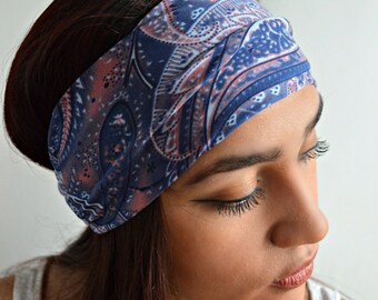 Blue Yoga Headband, Running Headband, Fitness Headband, Wide headband