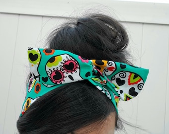 Arc de pun-up de Cinco de Mayo, crânes Arc de Rockabilly, bandeau, bandeau d’arc de Dolly vert, bandeau vert, enveloppement vert de tête