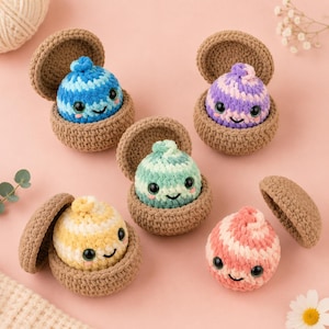 Haakpatroon voor beginners (PDF) | Pluche dumpling zonder naaien + mandje met klapdeksel | Amigurumi van chenillegaren | Snel te maken, direct te downloaden