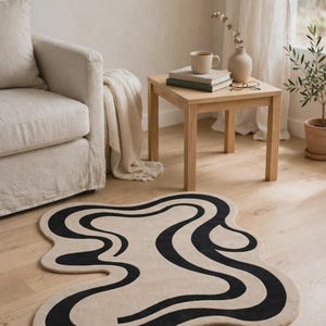 Hand Tufted Irregular Wavy Rug - Modern Abstract Minimalist Line Carpet